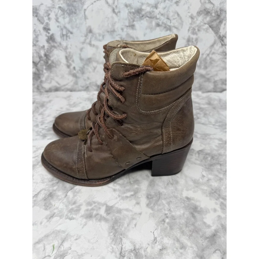 Freebird by Steven Cage Brown Leather Lace Up Ankle Boots Distressed Kiltie -8